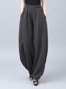 Retro Chinese Style Early Autumn Loose Tai Chi Pants Womens Fashion Harlan Long Pants Lantern Design Ring Womens Accessories