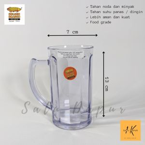 861 (6 pcs) - Gelas Gagang Relief Plastik Bening Golden Dragon 375 ml