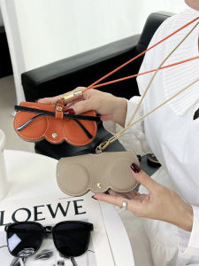 Portable Neck Strap Genuine Leather Sunglasses Storage Case Womens Protective Eyeglass Holder Cord Prescription Glasses Case