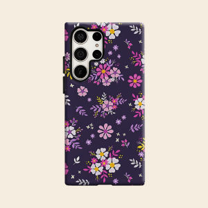 Dark Purple Mixed Floral Luxury Fashion Full Lens Protective Case for Samsung Galaxy S26 S25 S24 A56 A36 Plus Ultra