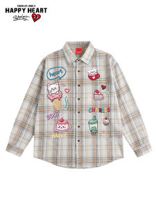 CHARLES JANGS HAPPY HEART | Cat Doodle Contrast Plaid Shirt