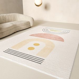 Modern Simple Geometry Pattern Living Room Carpet Sofa Tea Table Blanket Warm Color System Butter Flavor Bedroom Mat Washable
