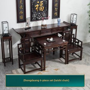 Traditional Chinese Six-Piece Hardwood Temple Table Master Chair Home Altar Eight Immortals Table Central Hall Furniture Set