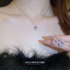 Silver Needle Pink Sweet Elegant Zircon Four-Petal Flower Ear Studs Affordable Luxury Fashion Earrings Korean Minority All-Match Earrings for Women