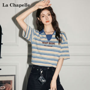 La Chapelle | Letter Embroidery Stripe Design Womens Polo Shirt