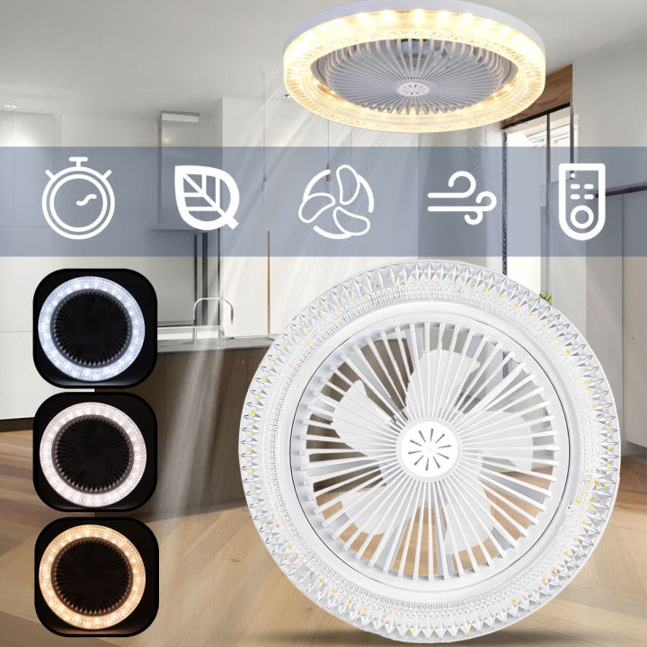 Ciling Fan Color LED Ceiling Fan Light E27 With Remote Control Dimming 3-speed ...