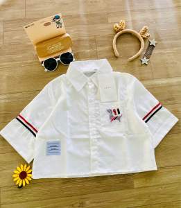 Áo sơ mi crop top hình cún free size <50kg