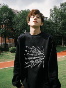 Áo Nỉ Cotton Mỹ Dài Tay Màu Đen in Chữ Phong Cách Mỹ Dành Cho Nam Mùa Thu Cổ Tròn Áo Lót Bên Trong