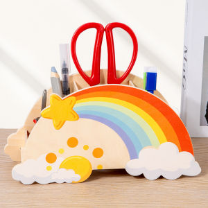 Lovely Wooden Rainbow Pen Container Multi-Compartment Pencil Case Desktop Stationery Organizer For School Office Gifts for Kids