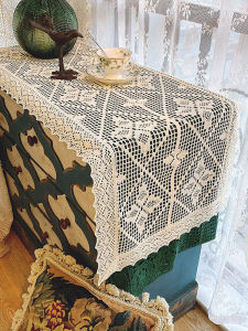 American Style Lace Table Flag Hollow out Dining Tablecloth Five Drawer Cabinet Shoe Cabinet Cover Cloth with Flower Pattern