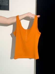 Áo Ba Lỗ Không Tay Ôm Vừa Vặn Phong Cách Mỹ Dành Cho Nữ Mùa Hè Mới Áo Ba Lỗ Không Tay Pure Desire Orange Áo Ba Lỗ Cài Nút