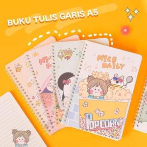 Buku Tulis Garis A5 Notebook Ring Motif A5 Buku Tulis Sekolah Isi 60 Lembar NoteBook A5 Buku Ring A5 Buku Spiral Buku Catatan Ukuran 14x20cm ATK Notebook Kartun Buku Koil A5