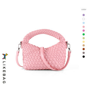LIKEBAG Ladies Hand Braided Underarm PU Leather Braided Lunch Box Bag Handheld Shoulder Women Woven Messenger Bag