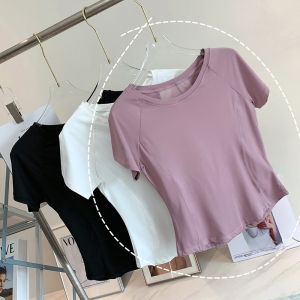 Cooling Mesh Splice Yoga Top Womens Sport T-Shirt Quick Dry Summer Tennis Outfit Short Sleeve round Neck Short Length Polyester Blend