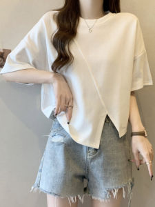 MISHANGYICHU | Summer Short Korean Style Cotton T-Shirt for Petite Figures Loose Irregular Hem