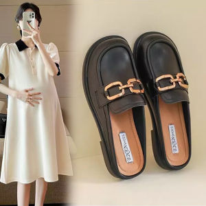 Maternity Slippers Spring Outdoor Wear Anti-slip Soft Bottom Late Pregnancy Edema Shoes Spring Autumn Head Cover Half Slippers Womens Small Leather Shoes