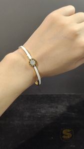 Sis Love Jewel Titanium Steel 18K Gold Plated Roman White Color Oval Bangle Minimalist Simple Gelang Tangan Women Fashion Jewelry H089