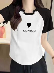 Áo Thun Nữ Tay Ngắn Thiết Kế Không Đều Thời Trang Mùa Hè Cổ Tròn Cotton Pha Trộn Polyester Ôm Vừa Vặn in Họa Tiết Thời Trang