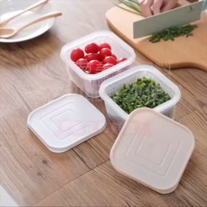 Square Drain Sealed Box Ginger Garlic Onion Food Container Refrigerator Storage Box Kitchen Organizer