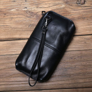 Long Mens Genuine Leather Clutch Bag Soft Leather Handmade Zipper Wallet Casual Retro First Layer Cowhide Mobile Phone Wallet Bag
