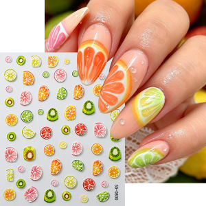 1Pcs 5D Embossed Summer Citrus Fruit Nail Stickers Orange Kiwi Lime Slice Self Adhesive Nails Decals Fruits Manicures Decoration