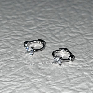 Pink Colorful Zircon Small Hoop Earrings Sleepwear Friendly Stackable Fashionable Korean Style Jewelry for Women