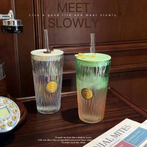 DIHUANTUO | Gradient Brown High Aesthetic Appeal Coffee Tumbler Straw Heat-resistant