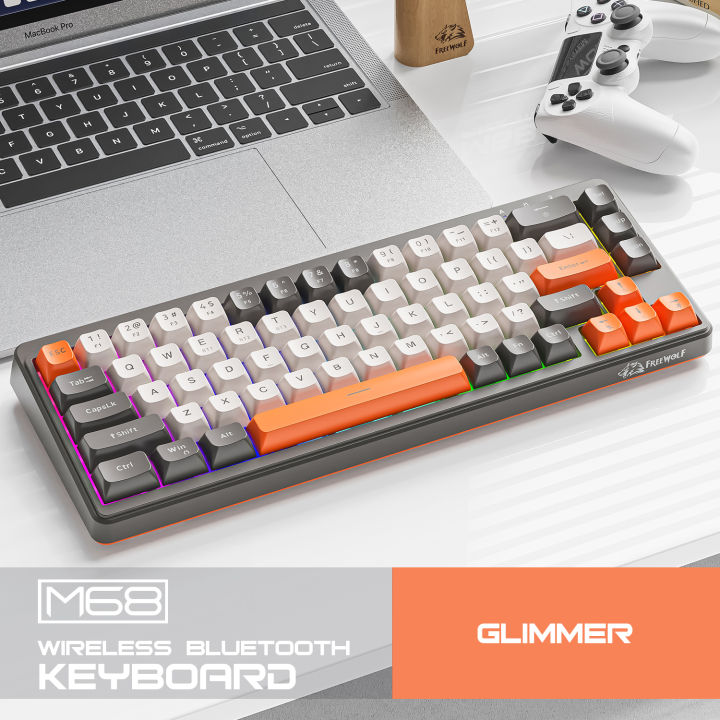 FREEWOLF M68 68 Keys Wireless Keyboard Mouse Combo, PBT RGB Tri-Mode ...