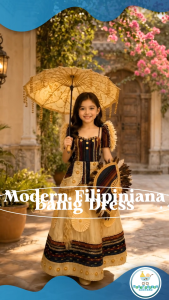Buwan ng Wika Modern Filipinina Banig Dress with Floral and Beads for Kids Cultural Events Philippines