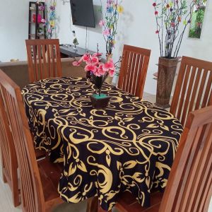 Lj- TAPLAK MEJA MAKAN KAIN KATUN 4-6 KURSI MODEL OVAL ANEKA MOTIF PERLENGKAPAN DEKORASI DAPUR RUMAH