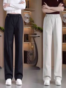 Anti-Wrinkle Special Cotton Straight Leg Pants Loose Fit Slimming Casual Wear High Waist Button Closure Ladies Trousers