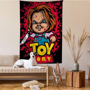 VIKAMA Ghost Baby Chucky Tapestry Bloody Art Living Room Decorative Fabric Horror Movie Theme Bedroom Game Room Tapestry