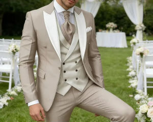 3 Pieces Blazer Vest and Pant Sets Mens Suits Elegant Peak Lapel Jacket Groom Tuxedo Formal Mens Suit for Business Prom