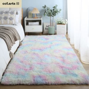 VIKAMA Nordic-Style Tie-Dye Floor Mat Gradient Long-Haired Carpet Bedroom Balcony Bay Window Carpet Home Decoration