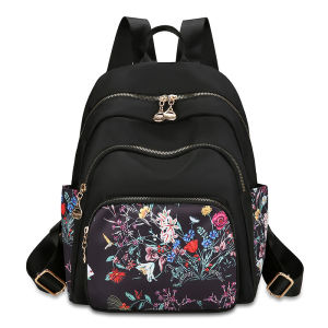 New Oxford Cloth Nylon Womens Backpack Travel Bag Medium Size Mom Bag Dual Shoulder Straps Ethnic Style Soft Handbag