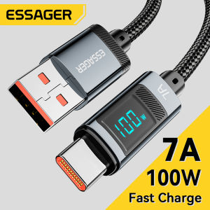 Essager 7A 100W USBA to Type C Super Fast Charge Cable Nylon Data Cord for iPhone Xiaomi Samsung With Led Digital Display Cable