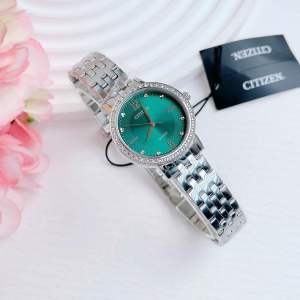 ĐỒNG HỒ NỮ CHÍNH HÃNG Citizen EL3100-55Z Quartz Green Dial Diamonds Silver Stainless Steel For Lady