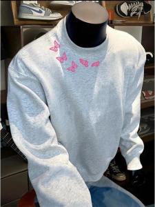 เสื้อสเวตเตอร์คอวีหนาผ้ากำมะหยี่สำหรับผู้ชาย แขนยาว ทรงหลวม สไตล์ลำลอง เสื้อกันหนาวแบบสวมหัว