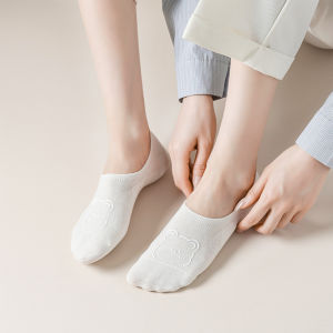 Makayo ถุงเท้าผู้หญิง สีลูกกวาด ถุงเท้าข้อสั้น ผ้านุ่มใส่สบายเพ้นท์น้องหมีน่ารัก womens socks