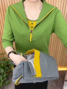 Womens T-shirt 2026 summer retro new zipper slimming fake two fashionable loose casual T-shirts