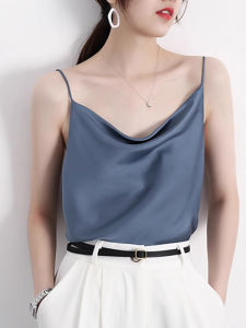 chaqi | Áo sơ mi lụa satin không tay ngắn gợi cảm dành cho nữ Áo khoác ngoài mùa hè thường ngày cổ chữ V không tay áo sơ mi lụa