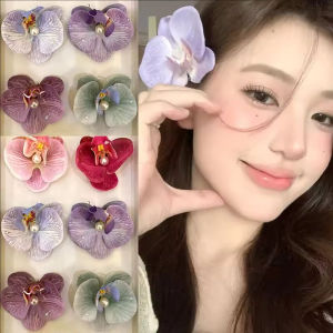 Super Fairy Phalaenopsis Flower Hairpin Fashion Silk Floral Pearl Side Hair Clip Photo Bangs Clip Seaside Holiday Headdress