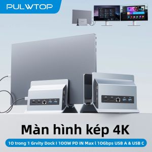 Trạm Nối USB C PULWTOP Màn Hình Kép 2 HDMI 4K 60Hz 3X USB A/C 10Gbps Ethernet Cho Windows ChromeOS