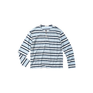 Custom-Dyed Color-Block Henry-Neck Long-Sleeve T-Shirt