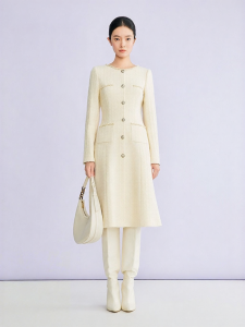 Shiny Silk Tweed Yak Wool Blend Dress