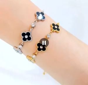 Gelang Emas Titanium Wanita & Gelang Tangan Clover Kristal Berlian: Gelang Perhiasan Mewah
