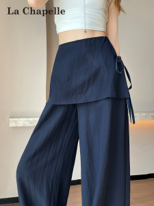 La Chapelle | Dark Blue Linen Tencel Suit Pants Lightweight Straight Fit For Summer