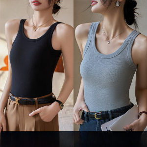 MiiOW | Áo ba lỗ nữ màu đen có đệm ngực Áo ba lỗ một mảnh mặc trong và ngoài che giáp ngực Thiết kế lưng đẹp