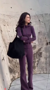 เสื้อฮู้ดมีซิป แขนยาว กระเป๋าหน้าแบบจิงโจ้ เซ็ต2 ชิ้น +  กางเกงขาม้า เอวยางยืด ผ้าฟลีซ นุ่ม สีพื้น ชุดใส่อออกกำลังกาย #3013