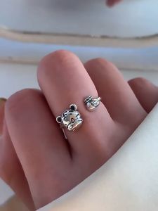 Nhẫn Nữ Đầu Hổ Túi Tiền Kiểu Hở Có Thể Điều Chỉnh Kích Cỡ Phong Cách Retro Linh Vật Kèm Túi Tiền Thần Tài May Mắn Độc Đáo Màu Bạc NA-32